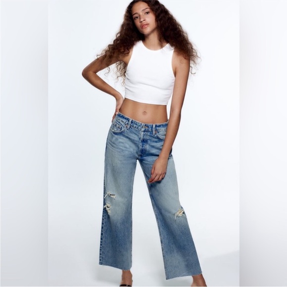Zara Jeans White Denim Raw Hem The Grunge Pants Women’s 6 - Picture 12 of 13